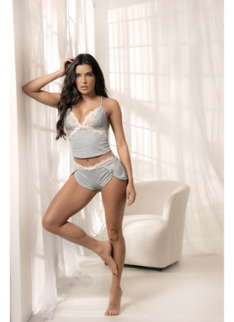 Pyjama 2 pièces, top et short en coton gris - MAL7512GREY